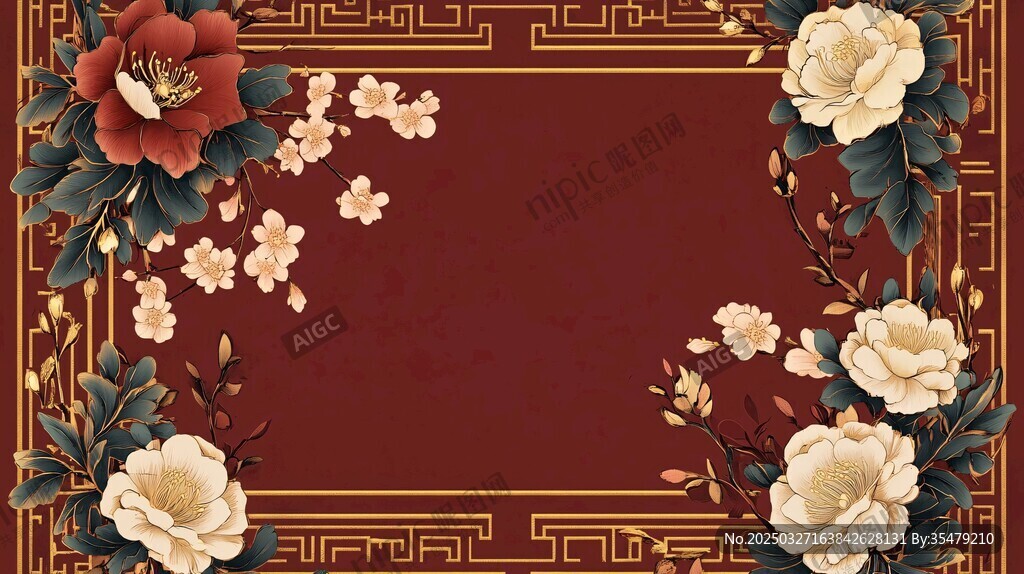 中式花卉边框背景图
