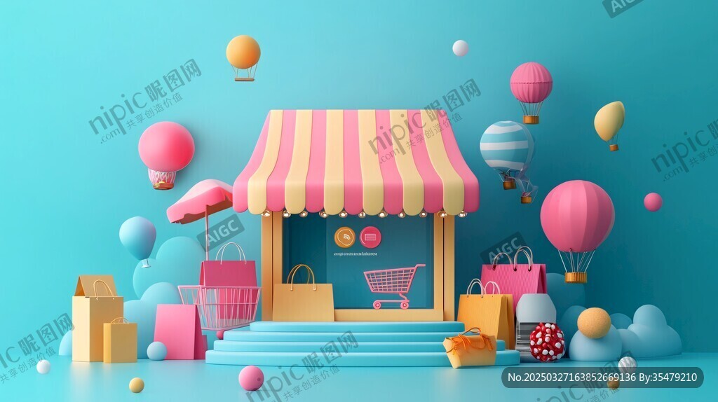 梦幻糖果色的可爱小商店