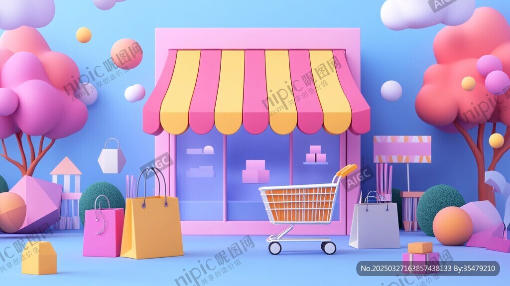 梦幻多彩的购物小店场景