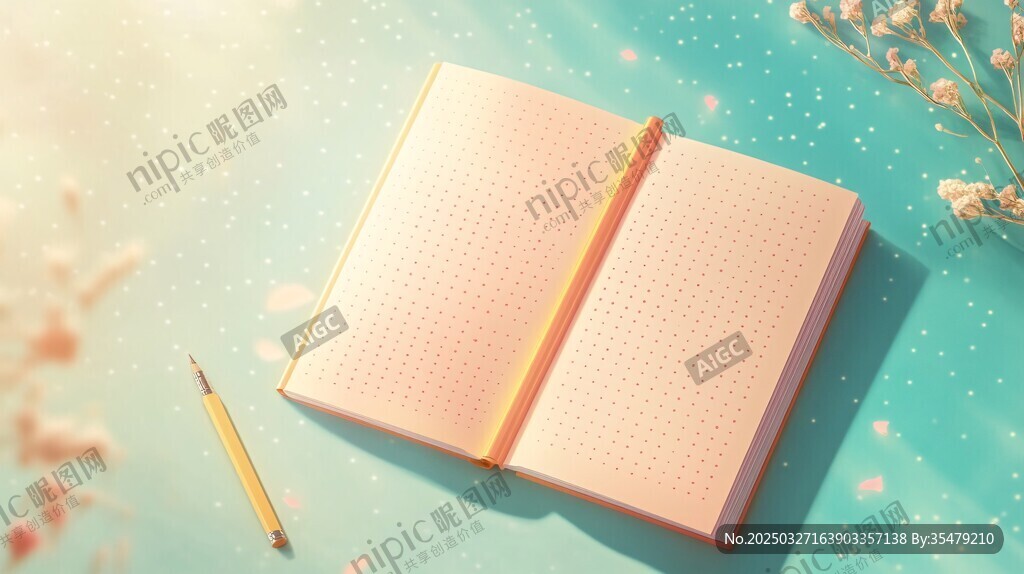 清新桌面的笔记本与铅笔