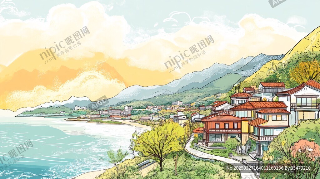 海滨山村美景