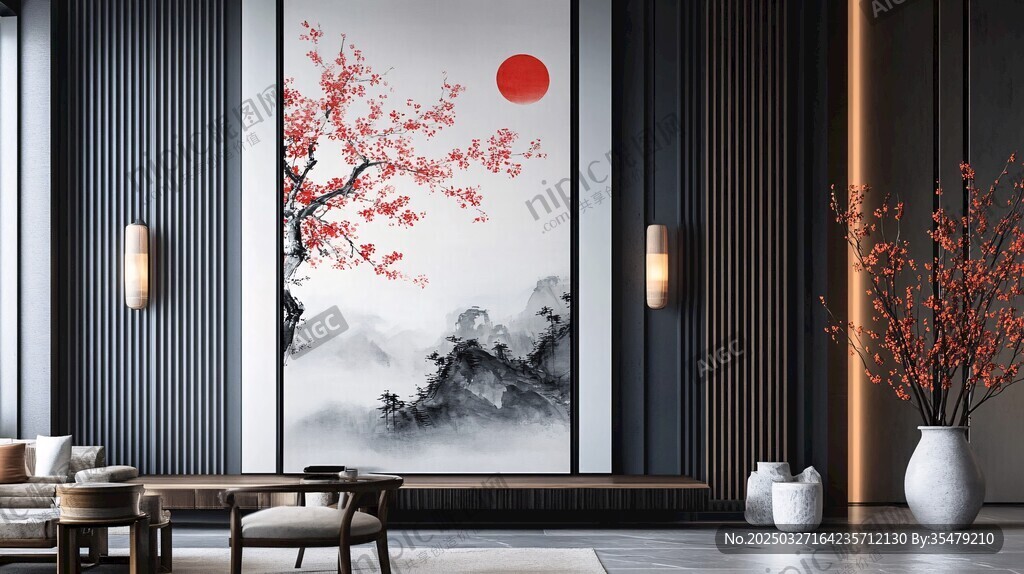 中式客厅的雅致水墨装饰画