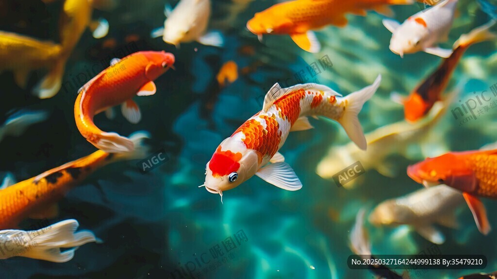 灵动锦鲤畅游水中世界