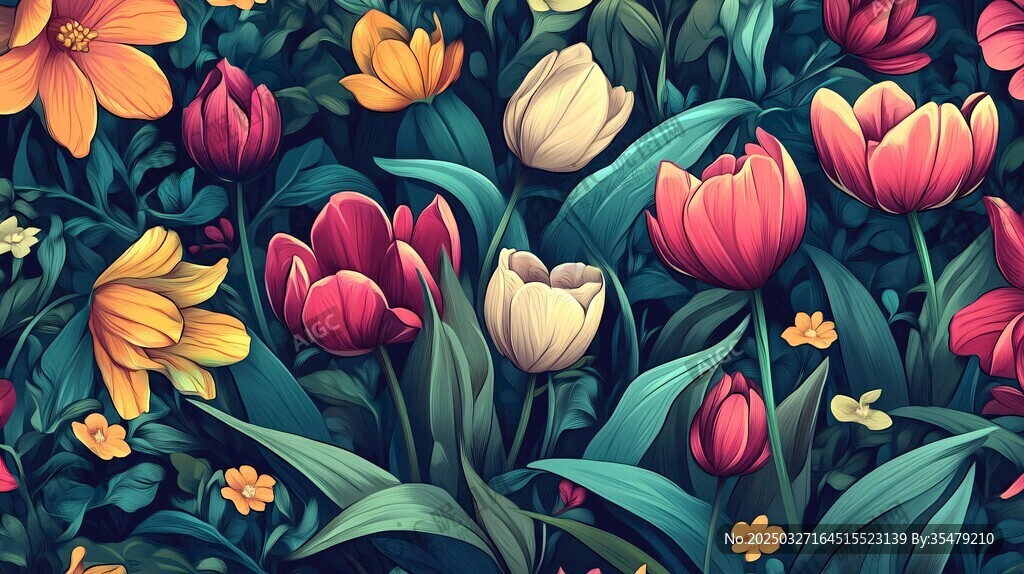 缤纷郁金香花卉插画