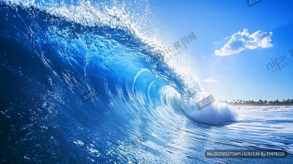 蓝色海浪 阳光下的海洋魅力
