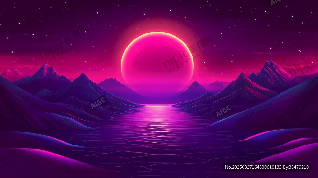 梦幻紫调星球山水夜景