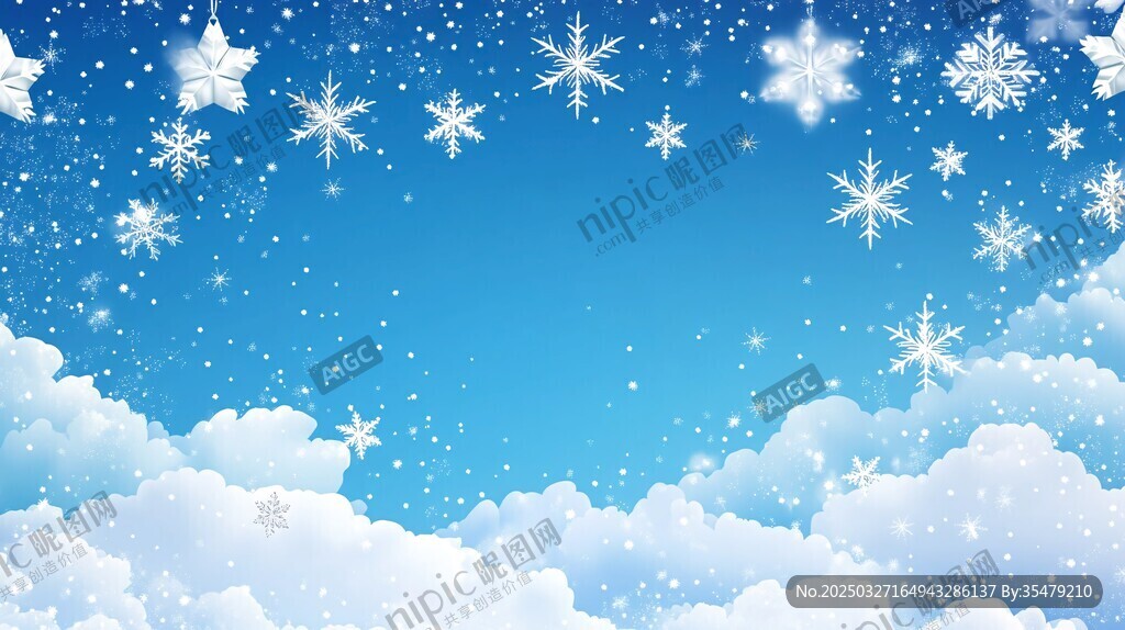 梦幻蓝色飘雪天空背景图