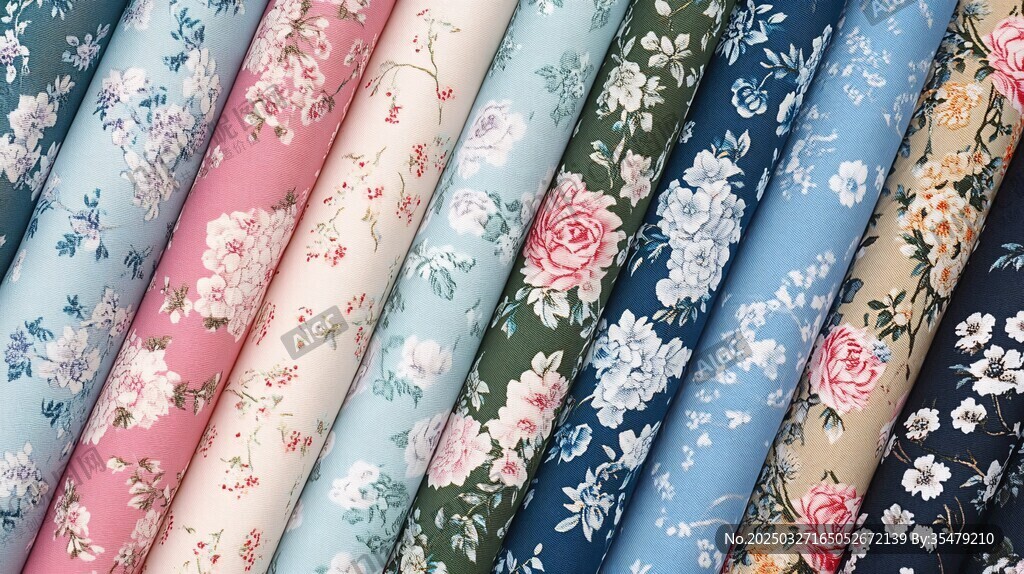 多彩花卉图案布料展示