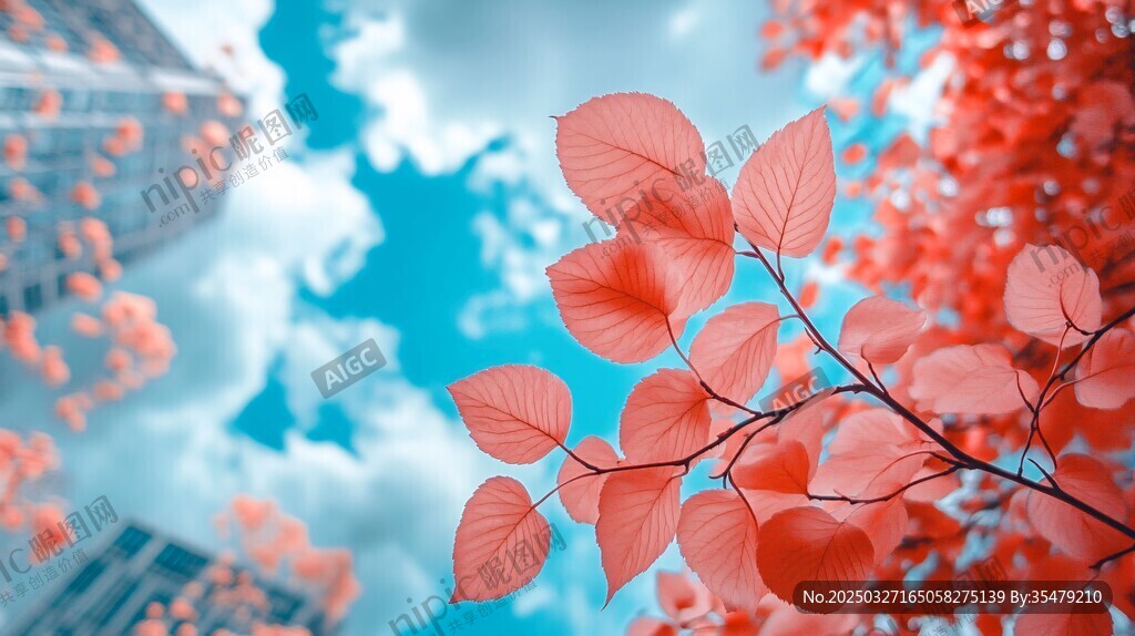 秋日红枫映蓝天
