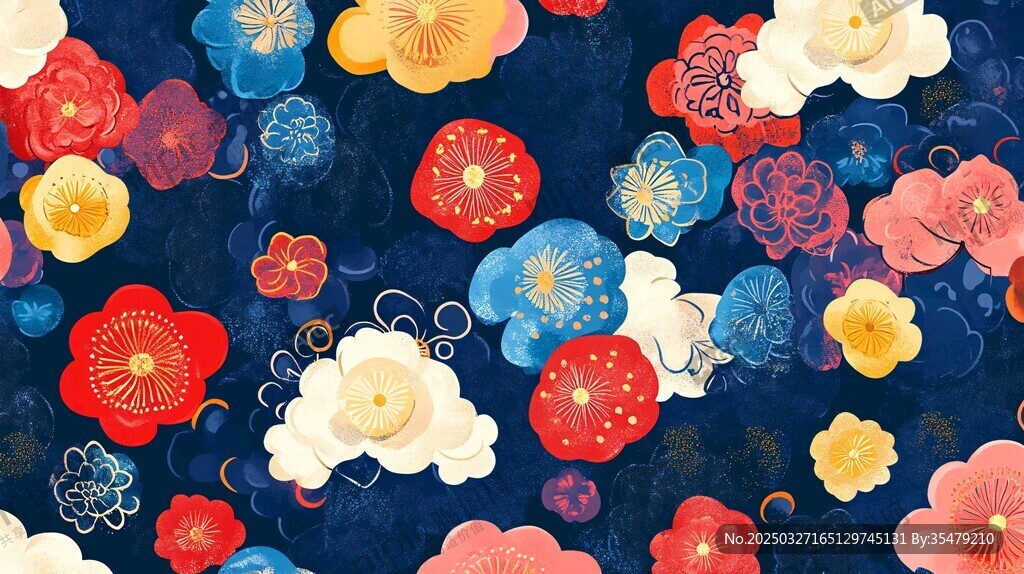 中式繁花云纹传统图案
