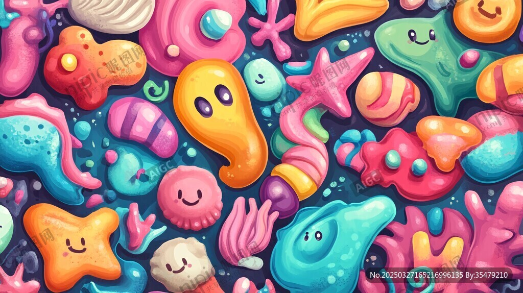 缤纷可爱海洋生物插画