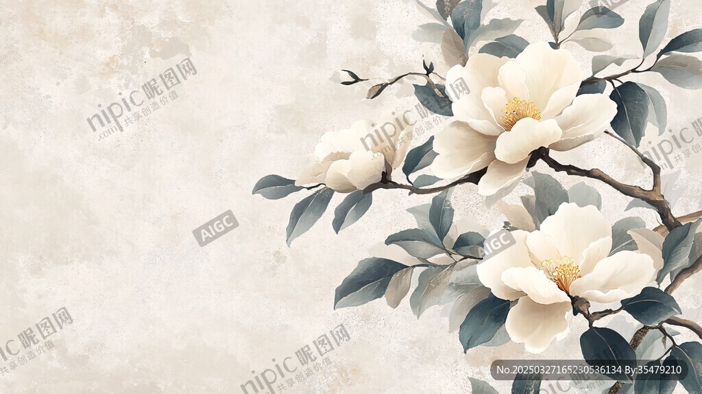 素雅玉兰花枝插画背景
