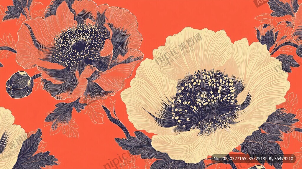 橘底花卉图案 复古又精美