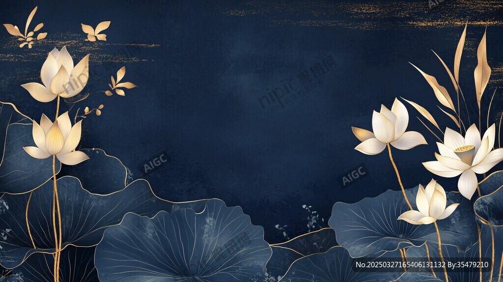 中式典雅荷花金箔装饰画