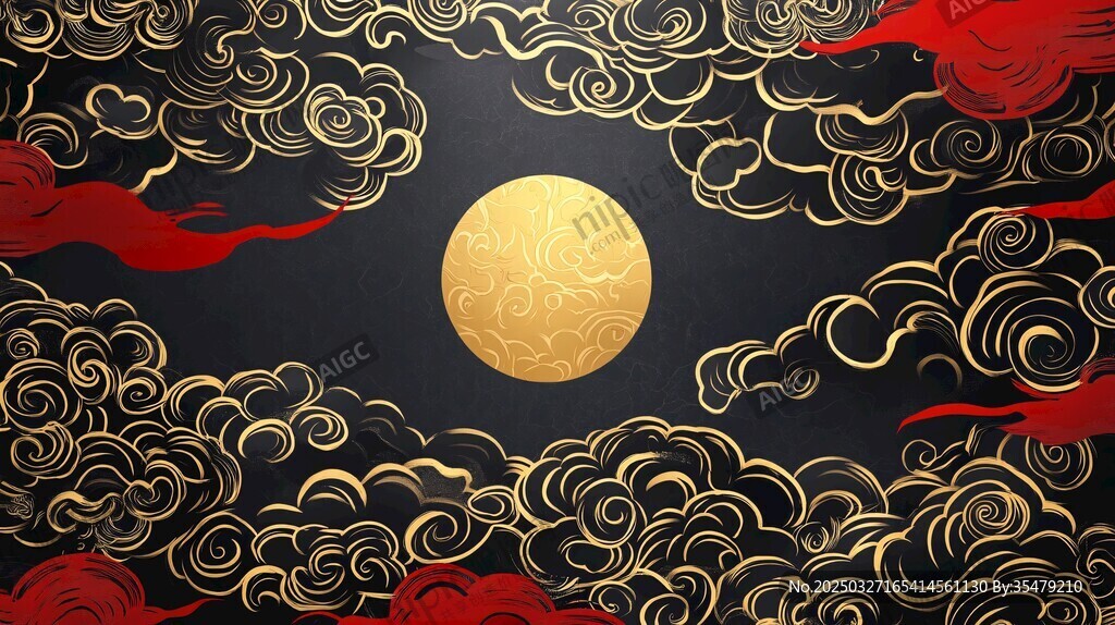 金月祥云红绸中式背景图