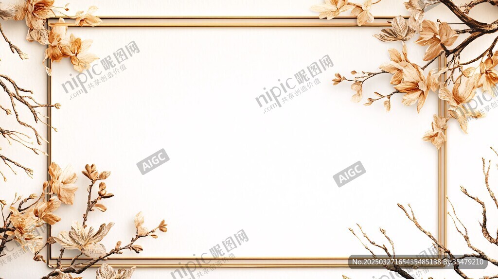 金色花枝边框 留白背景图