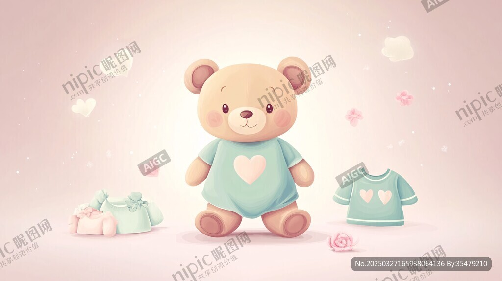 可爱小熊与童装温馨画面