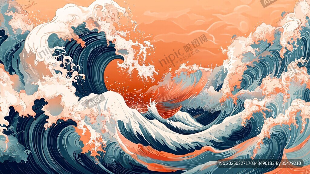 汹涌海浪下的壮丽海景