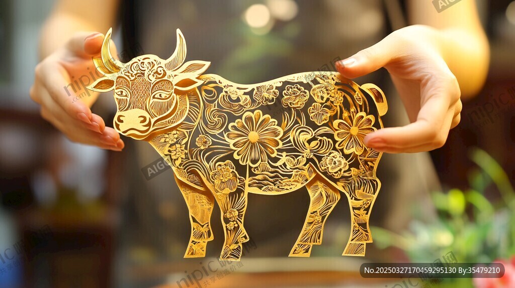 精致雕花金牛工艺品展示