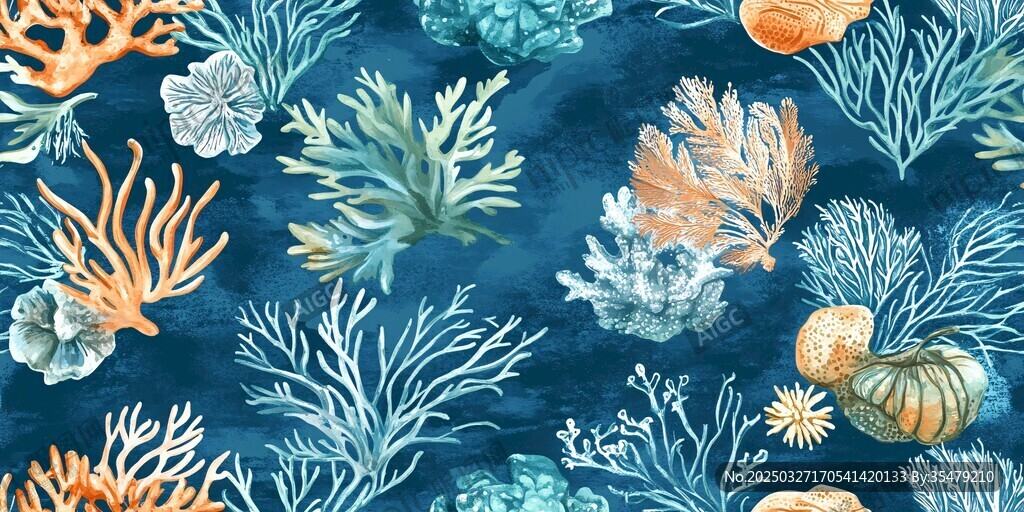 海洋珊瑚海藻水彩图案