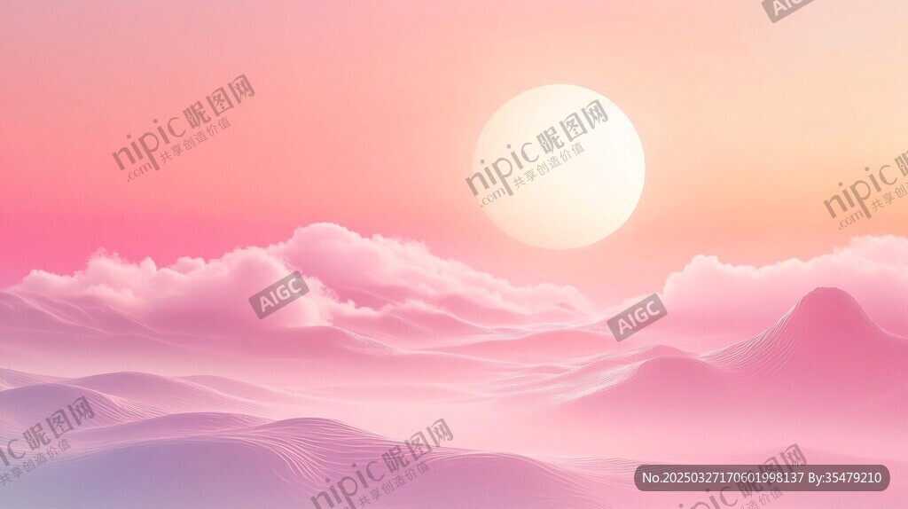 梦幻粉紫云海中的落日