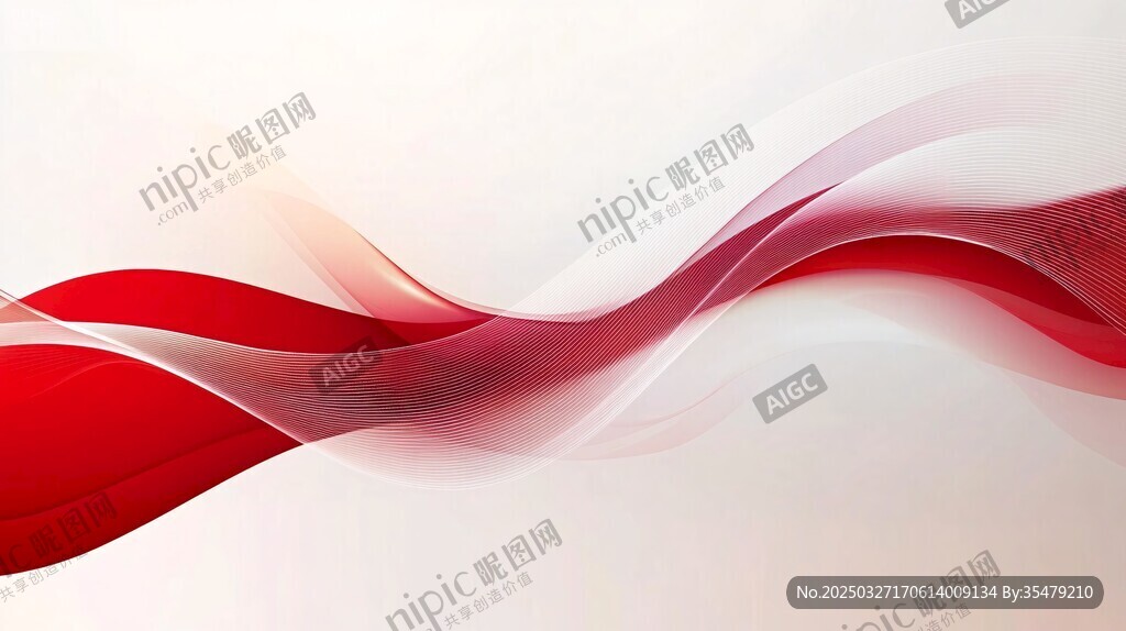 红色动感飘带抽象背景图