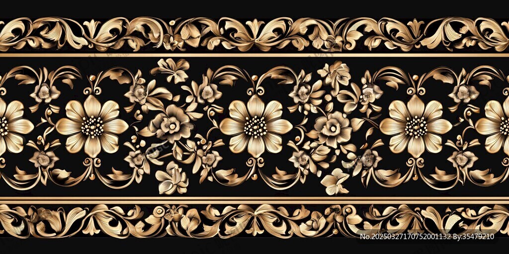 金色花卉古典边框图案