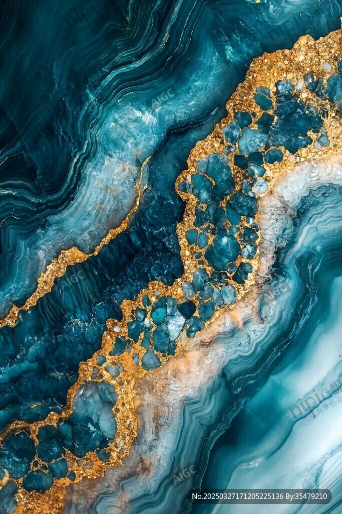 蓝金交织的梦幻流体纹理