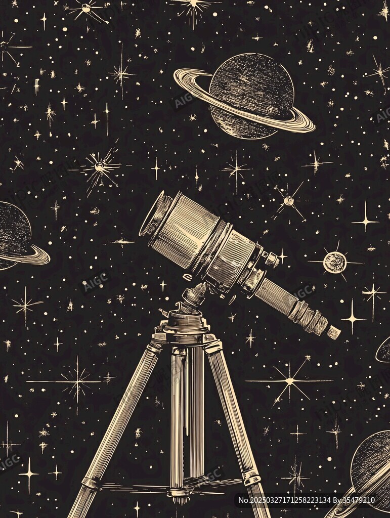 复古天文望远镜与行星图景