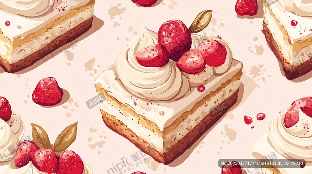 草莓奶油蛋糕插画图案