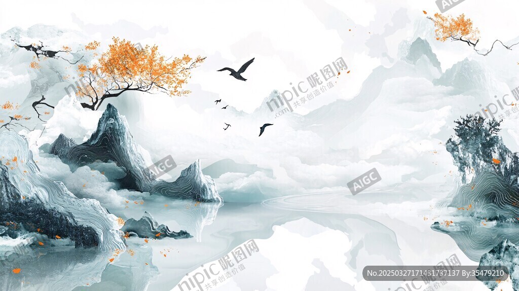 水墨秋景山水图