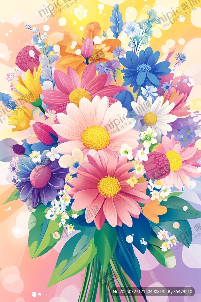 缤纷多彩花卉插画