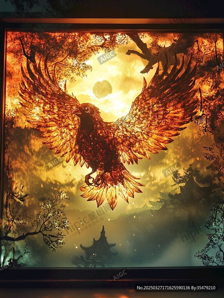 金羽神鹰于幻景中展翅