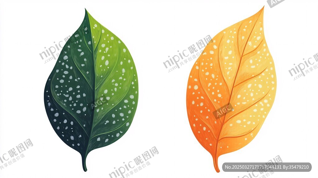 两片多彩树叶插画