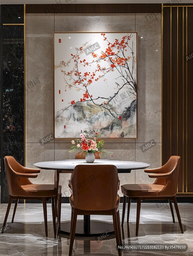 中式餐厅雅致桌椅装饰画