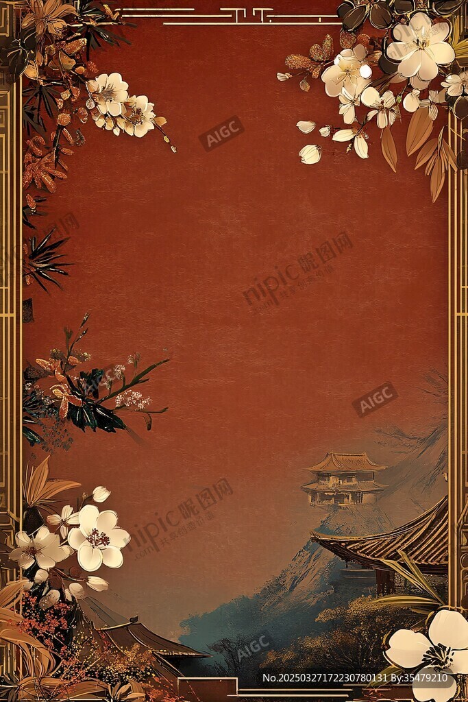 中式古风花卉背景图