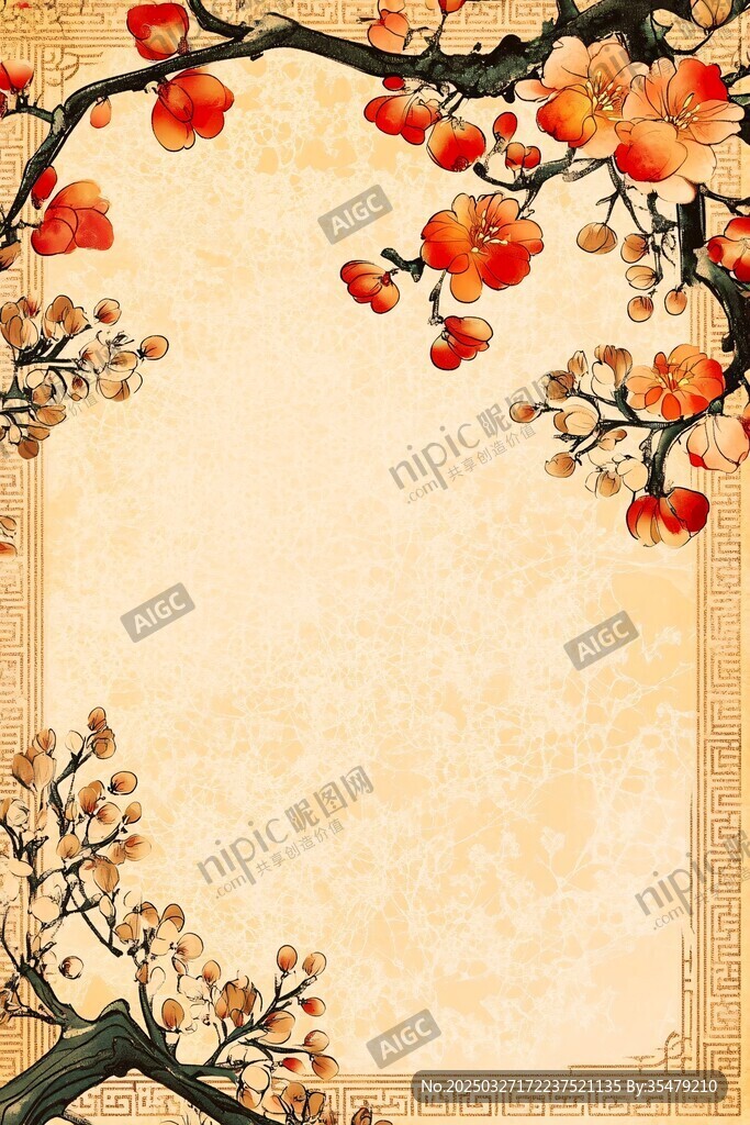 中式梅花边框背景图