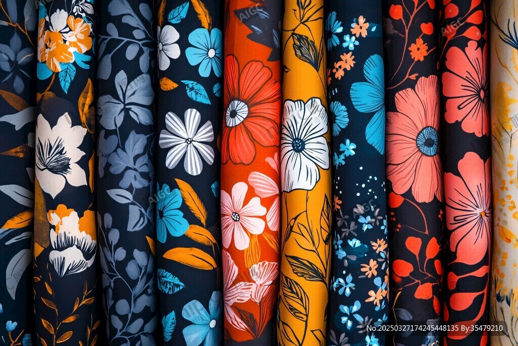 多彩花卉图案布料展示
