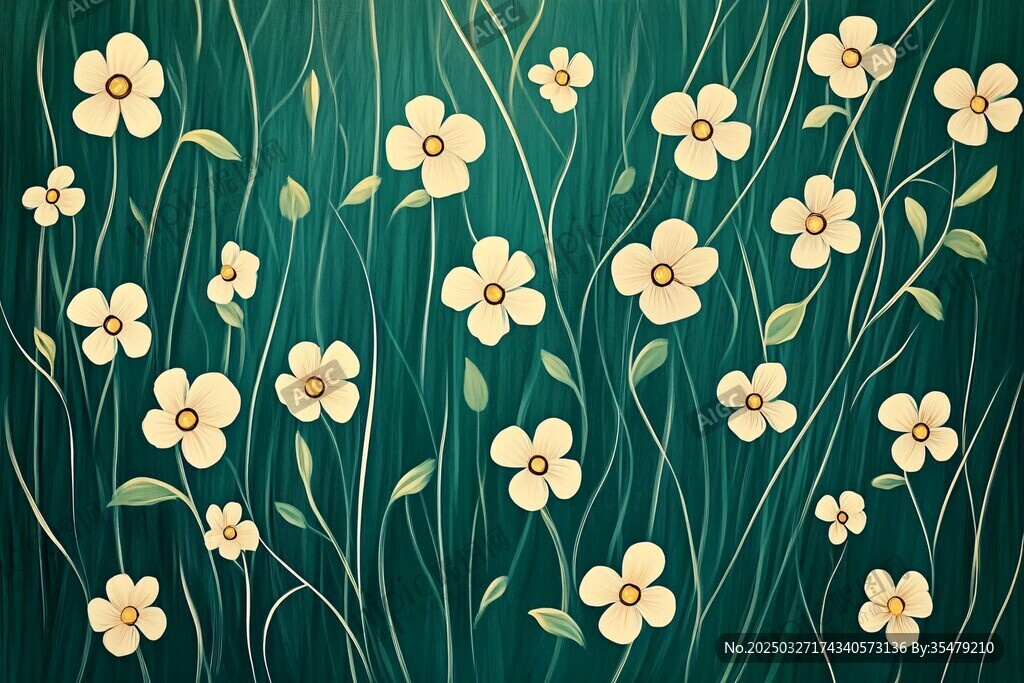 清新绿底花卉图案插画