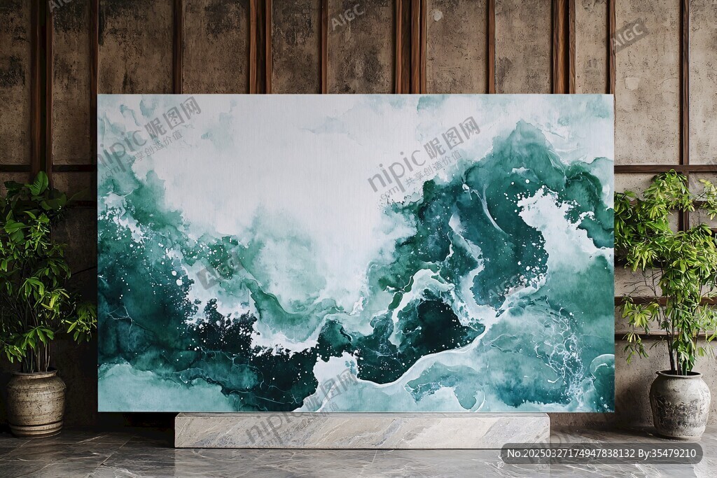 水墨海浪抽象画作展示