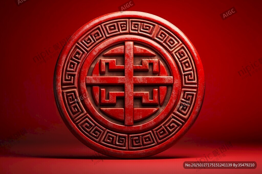 中式红底传统吉祥纹饰圆牌