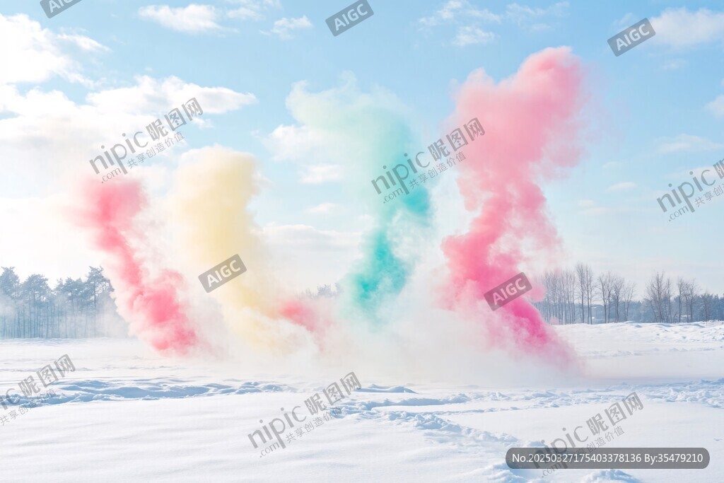 雪地彩色烟雾浪漫瞬间