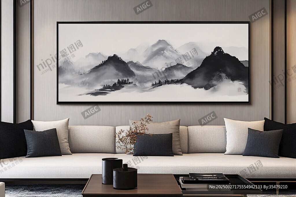 中式客厅的山水挂画之美