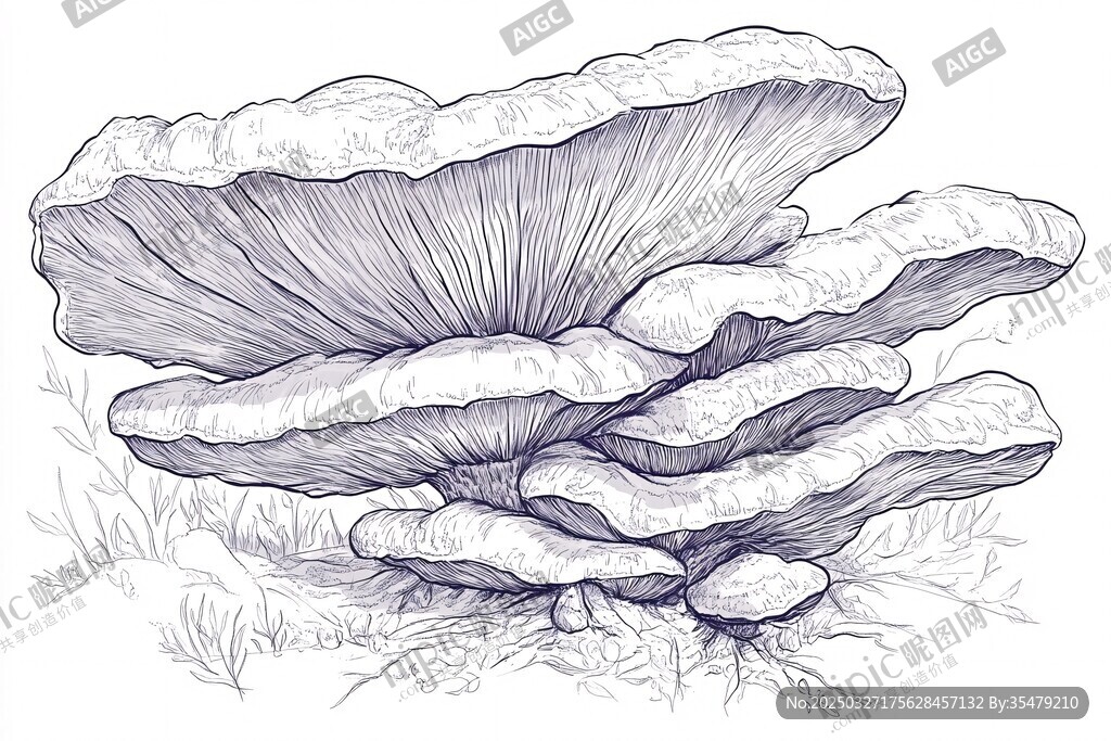 手绘堆叠的大型蘑菇图