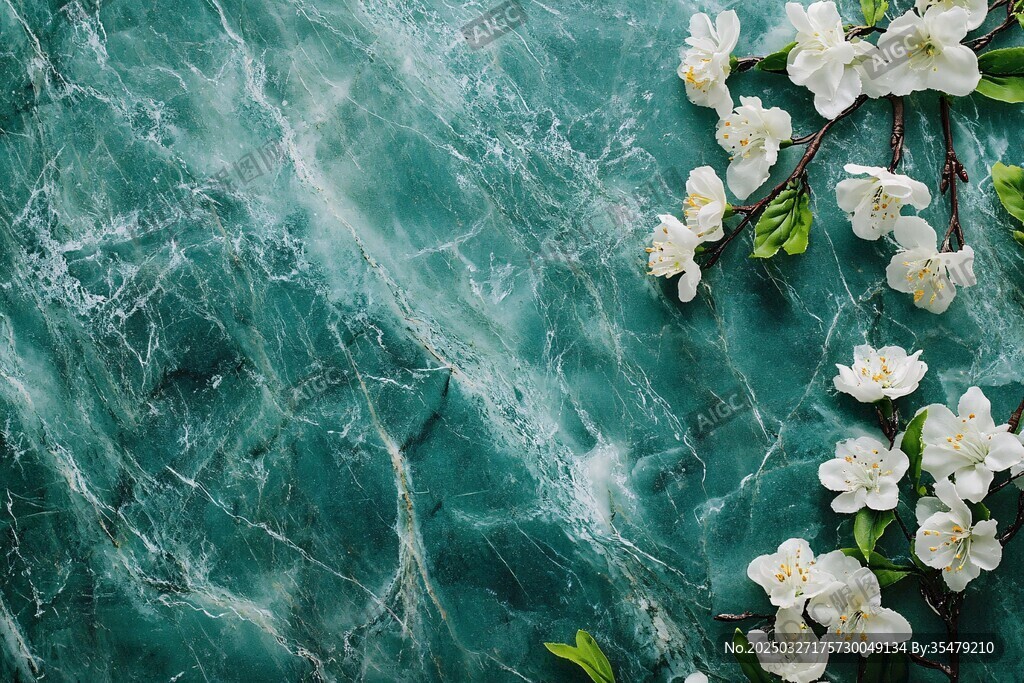 绿纹石上的素雅白色花朵