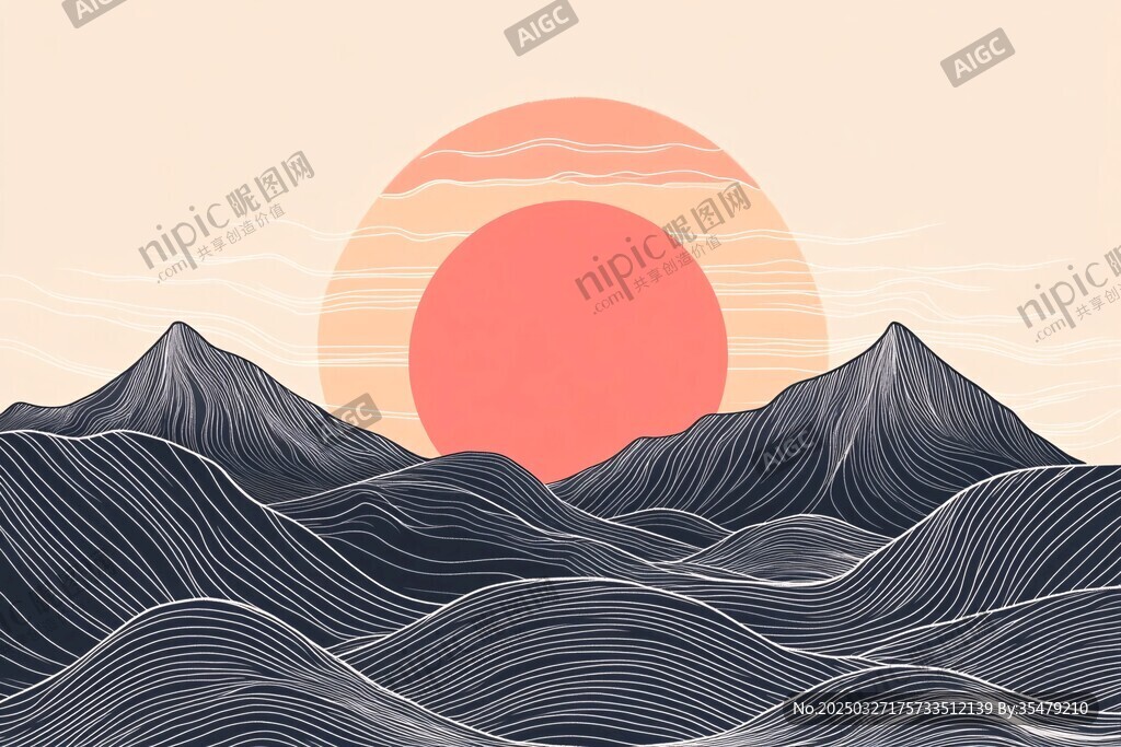 落日下的山峦景观
