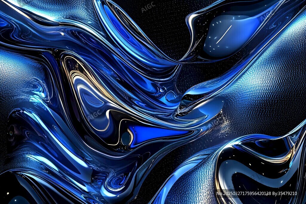 梦幻蓝色流体抽象艺术画面