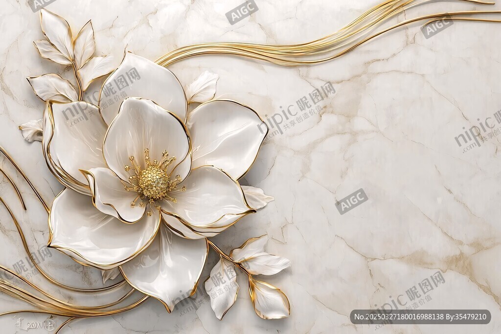 白玉金纹花卉装饰图案