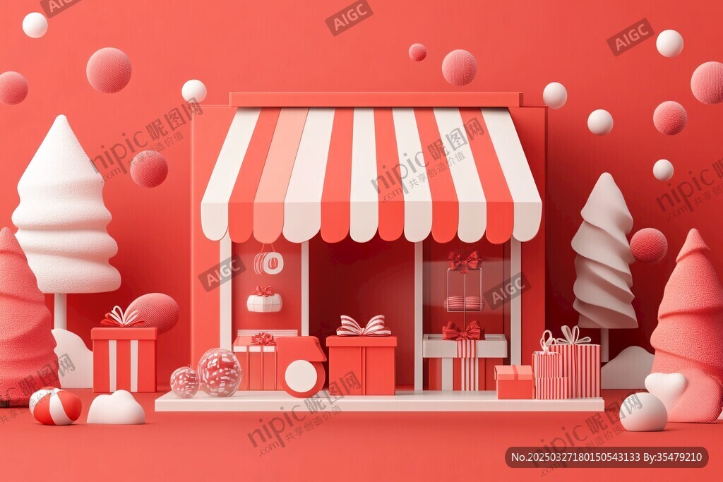 红色主题的节日礼品小店