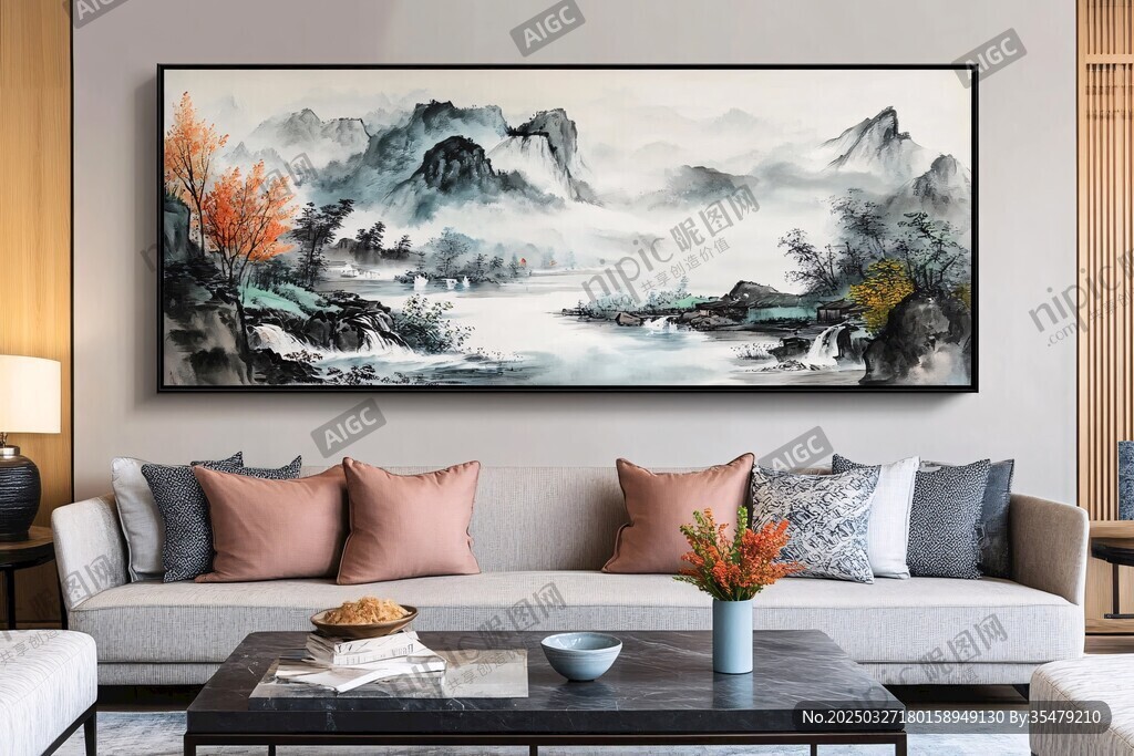 中式客厅的山水挂画之美